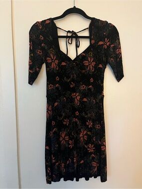 Free People Black Mini Dress with Pink and Mustard Floral